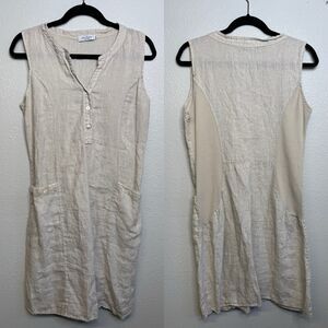 Blue Orchid Mini Dress Women Size M Tan 100% Linen Sleeveless Casual Italy